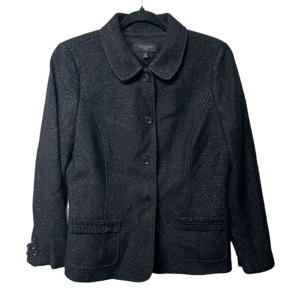 NWT Talbots Wool Blend Black Sparkly Button Up Blazer Coat Jacket 10 Petite - Picture 1 of 8